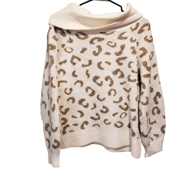 NYDJ  Chunky Cow Neck Cream Chetah Size Small Oversized Cozy Cotton Blend - Picture 2 of 8